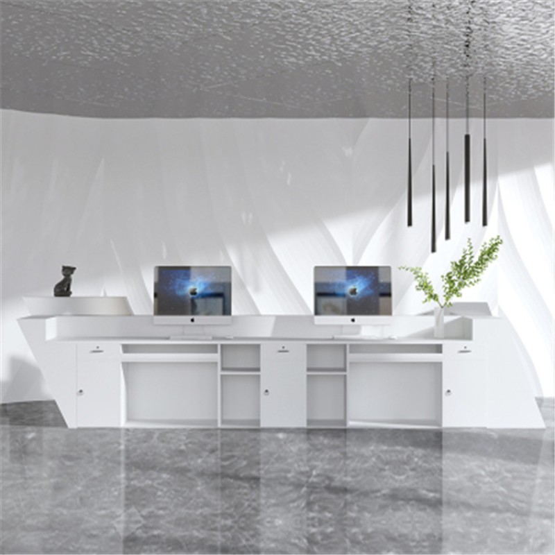 Kisen Modern White Acrylic Beauty Salon Front Counter Checkout Counter Rectangle Hotel Reception Desks