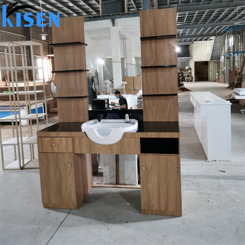 Kisen 2025 Latest Classic Heavy Duty Hair Salon Styling Stations Commercial Barber Stations Beauty Mirror Bathroom Hospital