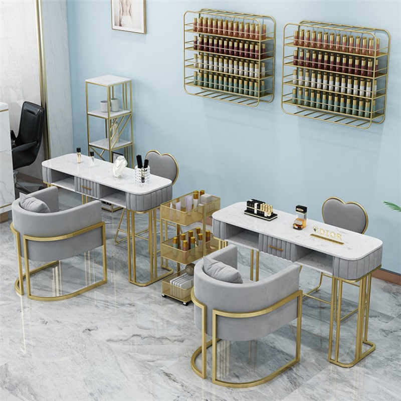 Kisen Light Luxury Marble Top Modern Design Economic Iron Salon Furniture Manicure Nail Table
