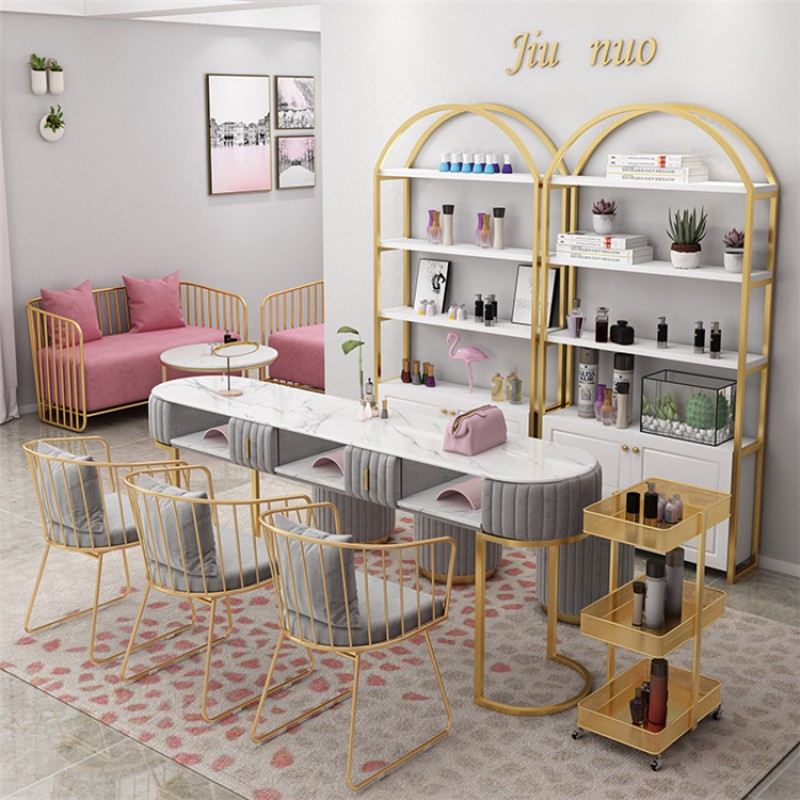 Kisen Professional Cheap Luxury Equipment Client Glass Table for Beauty Professional Salon Furniture Manicure Nail Table