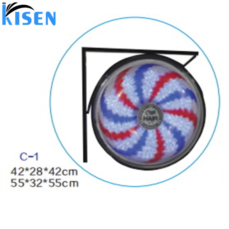 Kisen Hair Salon Furniture Circle Windmill Barber Pole Led Outdoor Hair Salon Advertising Sign
