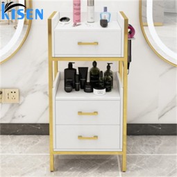KISEN Good Quality Trolley Cart Hair Salon Furniture Stainless Steel Gold and Black Double Drawer Beauty Salon Trolley for Sale