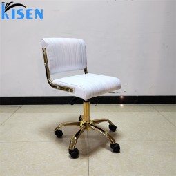 Kisen Hot Selling Beauty Spa Furniture Adjustable pink White Leather Salon Stool Master Small Tech Chair with Gold Base