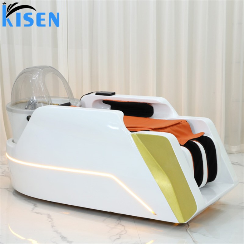 KISEN High Quality Steamer Hair Washing Chair Modern Spa Head Water Therapy Electric Thai Massage Shampoo Bed for Sale