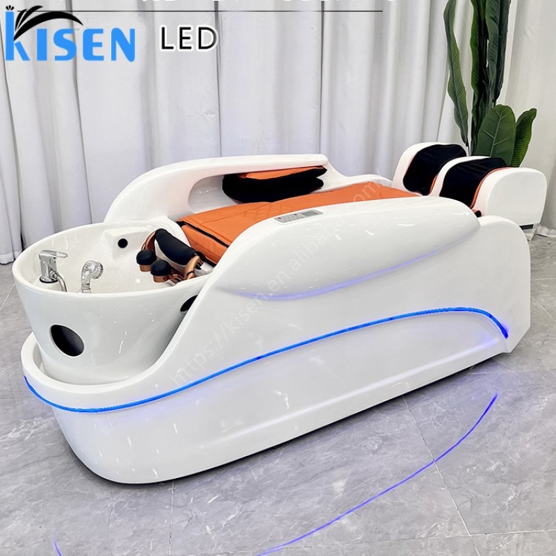 KISEN Luxury 4D Full Body Electric Human Touch Massage Luxury Hair Washing Head Spa Shampoo Bed With Heating Water Circulation