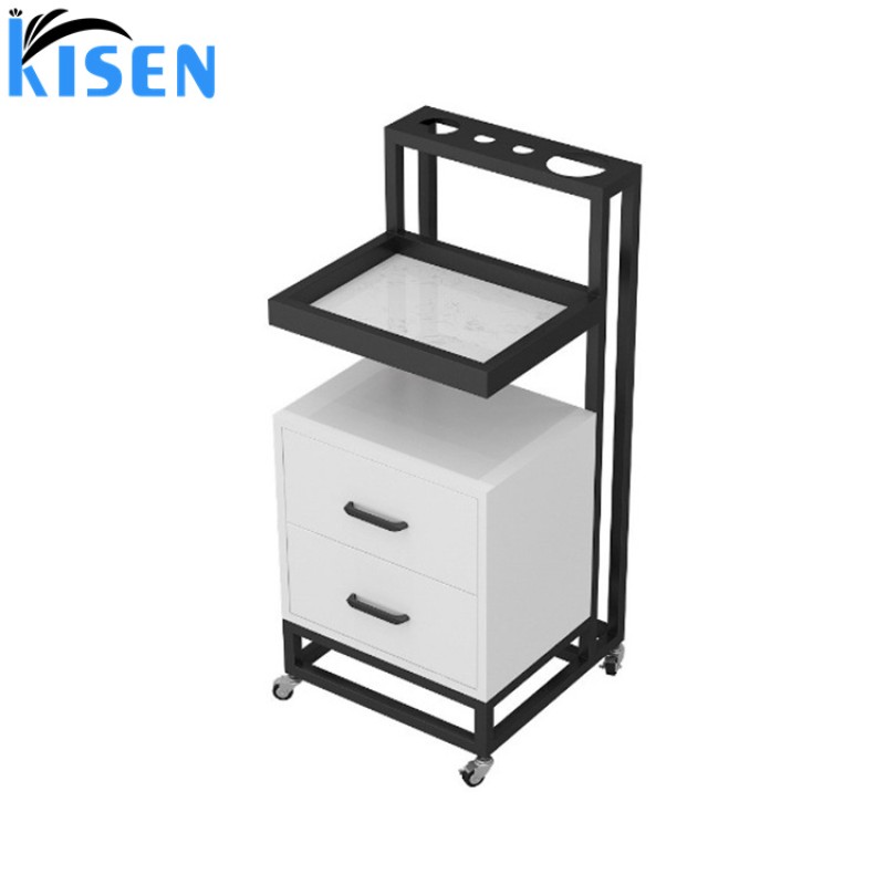 Kisen High Quality Makeup Trolley Cart Stainless Steel Metal Gold Plated Portable Hair Salon Beauty Hairdressing Tool Trolley