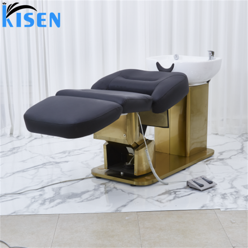 Kisen Modern Luxury Hair Salon Furniture White and Black Electric Multifunctional Wash Chair Massage Shampoo Bowl Bed Chair