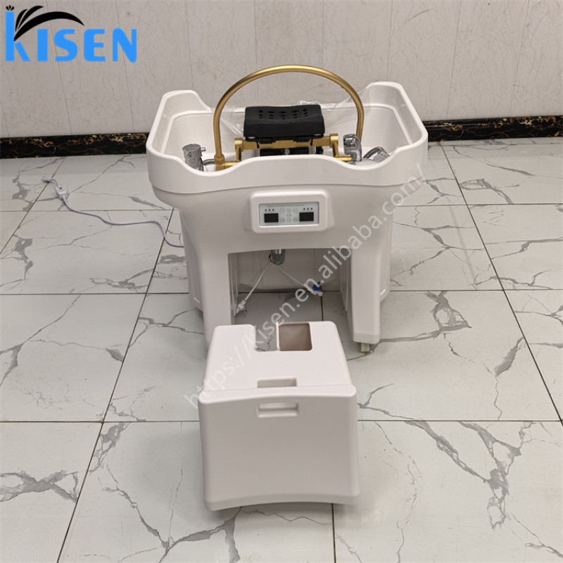 Kisen Salon Furniture Luxury White Shampoo Basin With Water Tank Hair Washing Portable Shampoo Sink Pipeless  Shampoo Bowl