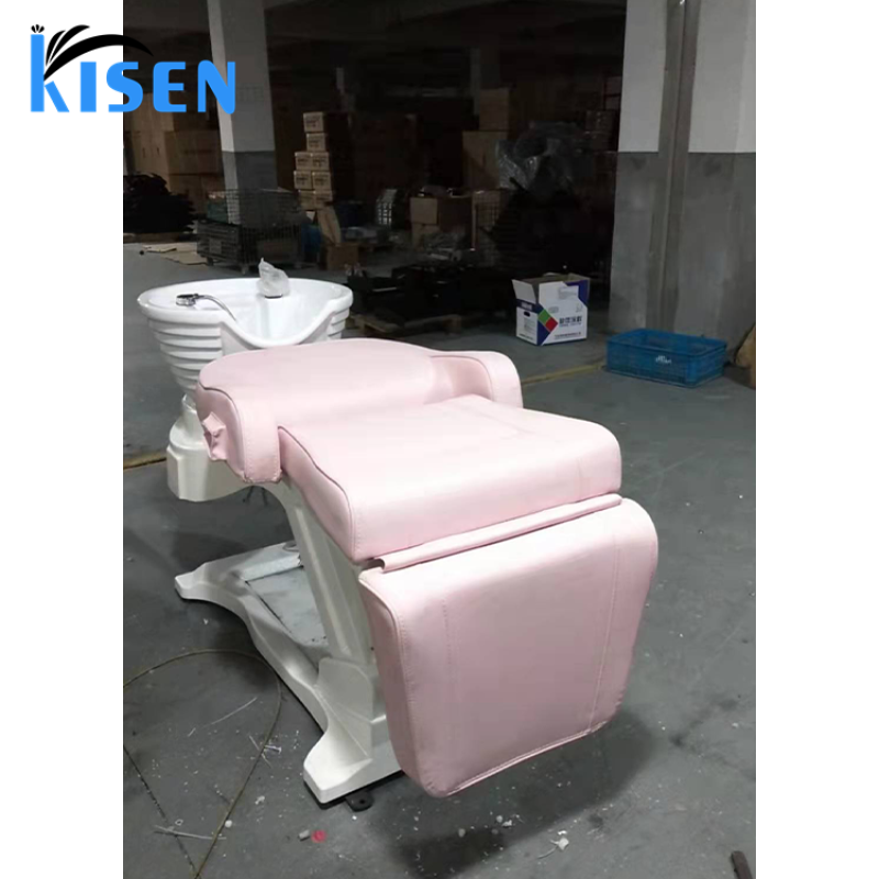 Kisen High End 3 Motor Electric Adjustable Lift Salon Barber Shampoo Chair Shampoo Bowl Sink Hair Wash Bed with Massage for Sale