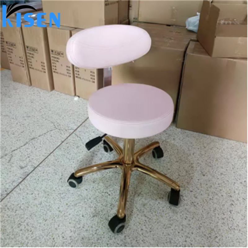 Kisen Hot Selling Manicure Spa Desk Metal Stool Chair Bar Nail Tables Salon Pink White Custom Color and Logo for Beauty Salon