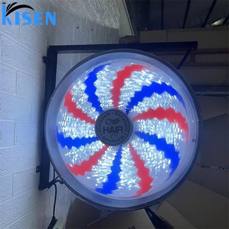Kisen Rotating Barber Pole Light Red White Blue Waterproof Wall-mounted LED Windmill Lights for Barbershops or Hair Salons