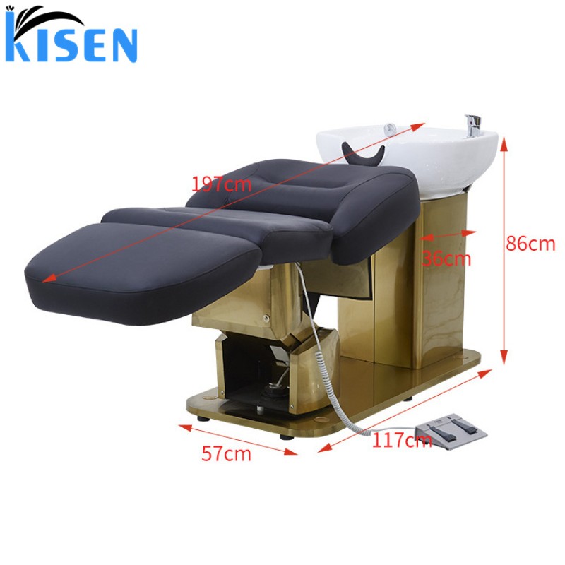 Kisen Cheap Price Shampoo Chair Electric Head Massage Back Wash Hair White Black Shampoo Chair for Salon Equipment