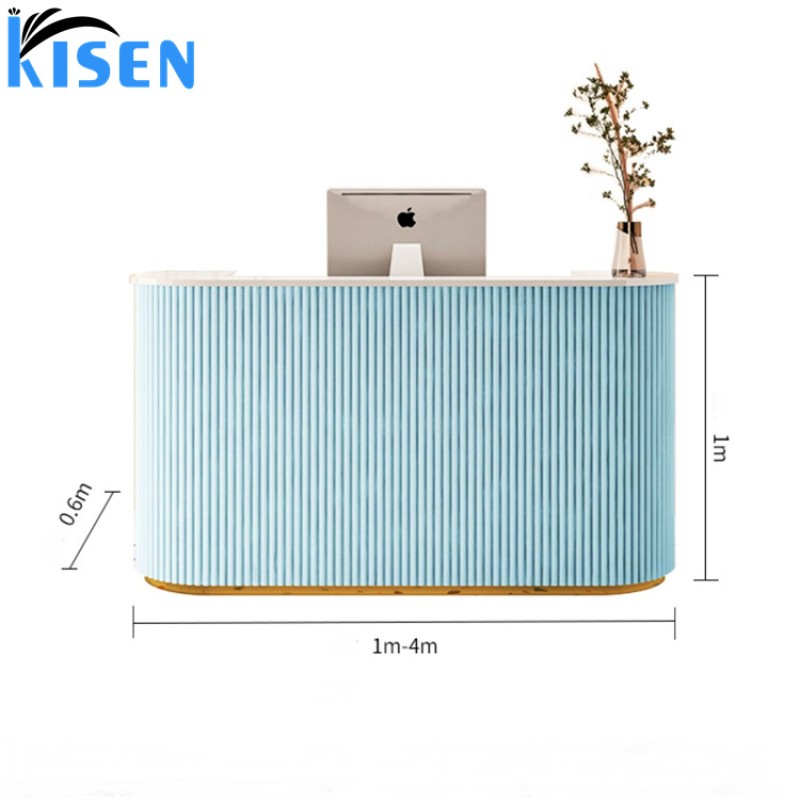 Kisen Front Counter Desk with Display Modern pink White 120cm 100cm 160cm Customizable Size Reception Table for Ready to Ship