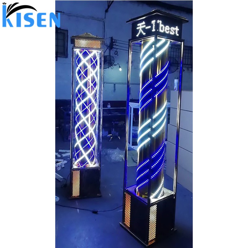 Kisen Classical Rotating Big Size Barber Pole Waterproof Spinning Stripes Barber Shop Salon Open Sign Light Outdoor