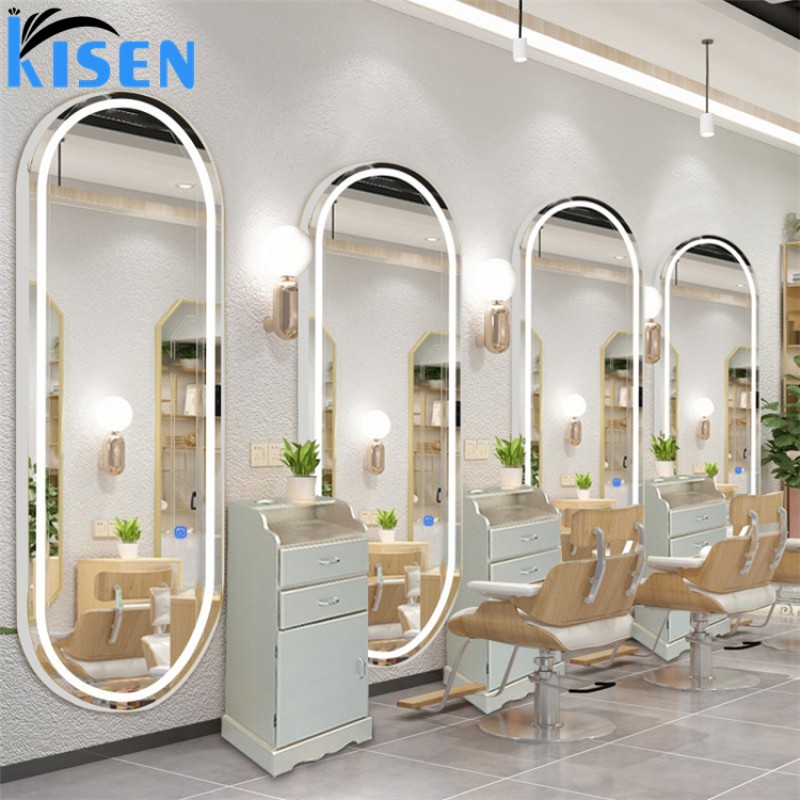 KISEN Classic High Gloss Salon Mirror Wall Mount LED Light Hair Spa Mirror in Gold Silver Black