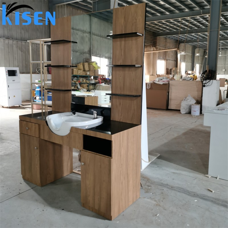Kisen 2025 Latest Classic Heavy Duty Hair Salon Styling Stations Commercial Barber Stations Beauty Mirror Bathroom Hospital