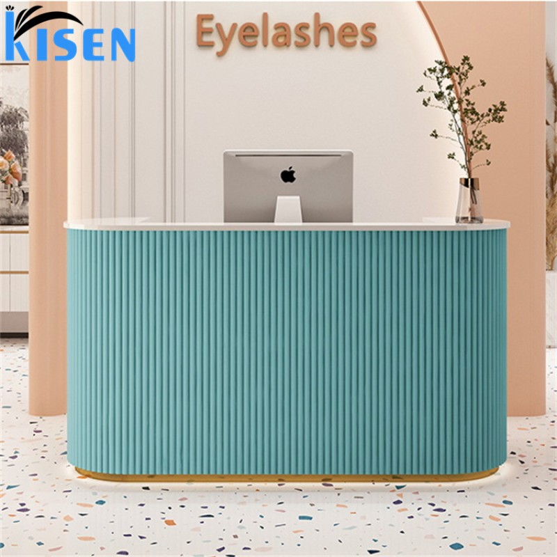 Luxury MDF Wood Cheap Beauty Spa Salon Furniture Tufted Boutique Modern Reception Desk Counter Front Table for Sale