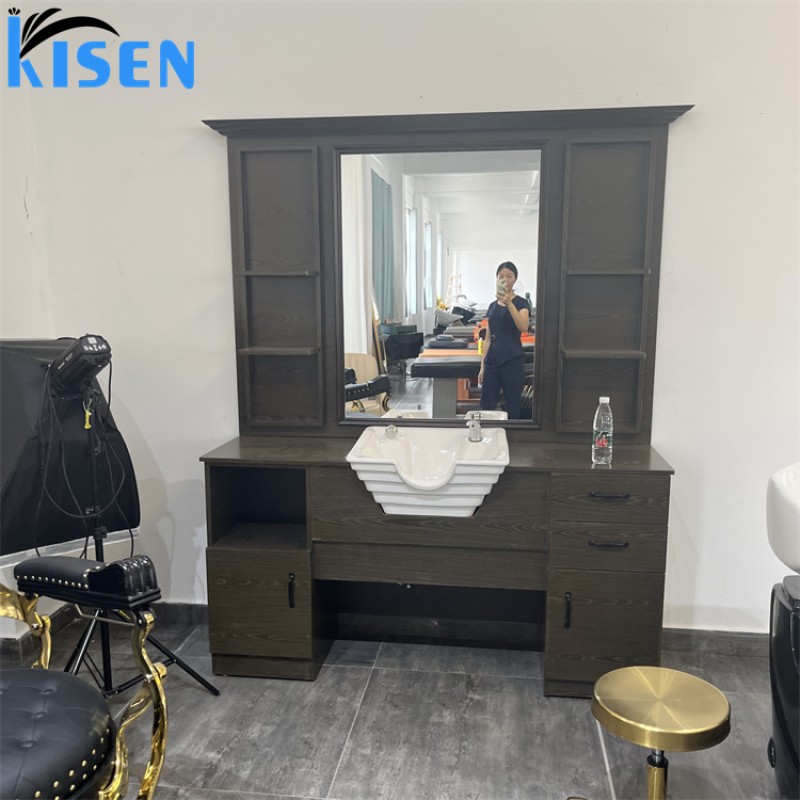 Kisen Direct Sale Barber Stations Newest Salon Furniture with Single Side Glass Mirror for Bathroom Use