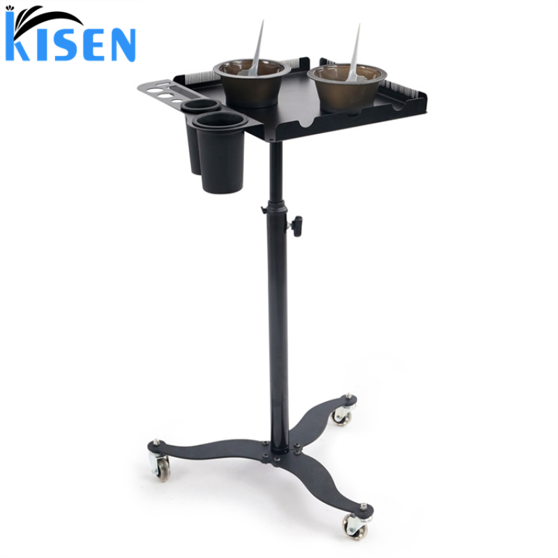 Kisen Cheap Price Hairdressing Smart Organizing Tray Movable Folding Stainless Steel Beautyshop Hair Extension Tray Trolley
