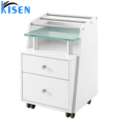 Kisen Professional Salon Hairdressing Rolling Trolley White Hair Color Mobile Hair Extension Cart Hot Sale for Living Room