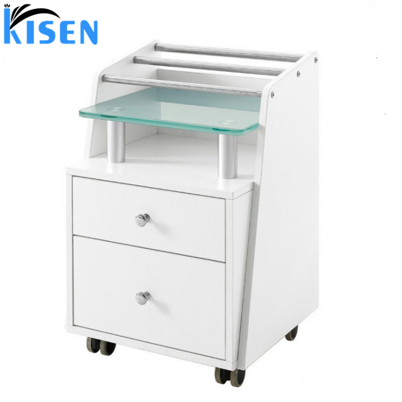 Kisen Professional Salon Hairdressing Rolling Trolley White Hair Color Mobile Hair Extension Cart Hot Sale for Living Room
