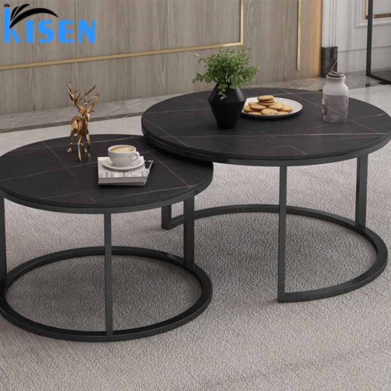 Luxury White Round Reception Table Waiting Room Table Coffee Table Set with Gold Legs for Beauty Salon