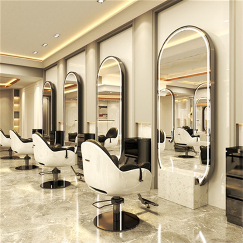 Kisen Aluminum Alloy Simple High Quality Beauty Salon Mirror Table Touch LED Lamp Hair Salon Mirror Barbershop Mirror