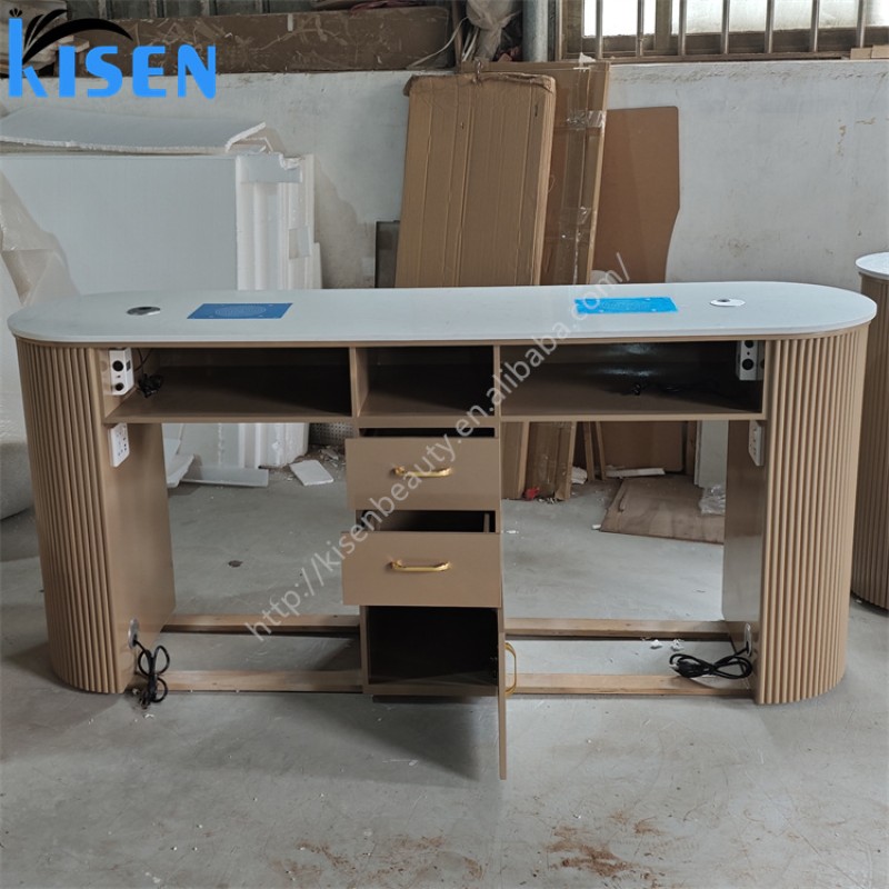 KISEN High Quality Spa Beauty Salon Furniture Modern Manicure Table Manucure Cheap Nail Desk Station with 2 Chairs