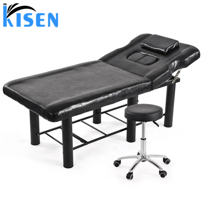 Kisen Salon Furniture Beauty Massage Facial Bed Black Color with Stool