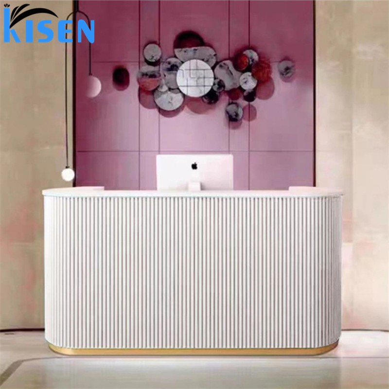 Luxury MDF Wood Cheap Beauty Spa Salon Furniture Tufted Boutique Modern Reception Desk Counter Front Table for Sale