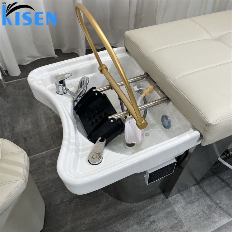 Kisen Modern Luxury Lay Down Hair Salon Washing Chair Barber Shop Thai Shampoo Chair Massage Bed with Salon Sink