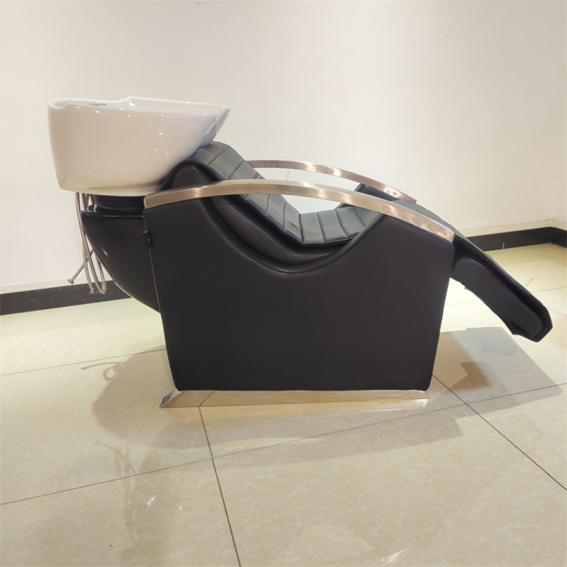Kisen Funky Hot Sale Folding Salon Massage Shampoo White Bowl and Black Chair with Electric Recliner Leg Adjustable