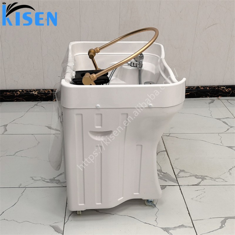 Kisen Salon Furniture Luxury White Shampoo Basin With Water Tank Hair Washing Portable Shampoo Sink Pipeless  Shampoo Bowl