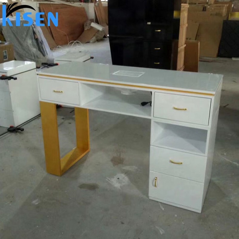 Kisen Luxury Modern Style New Quality Multi Functional Popular Rose Gold White Beauty Salon Furniture Manicure Desk Nail Tables