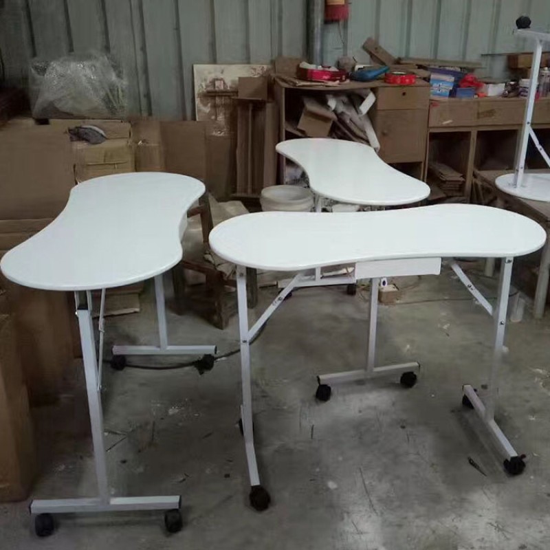 Kisen Hot Sale Small Salon Furniture White Color Cheap Nail Tech Table Portable Nail Desk Check Manicure Table