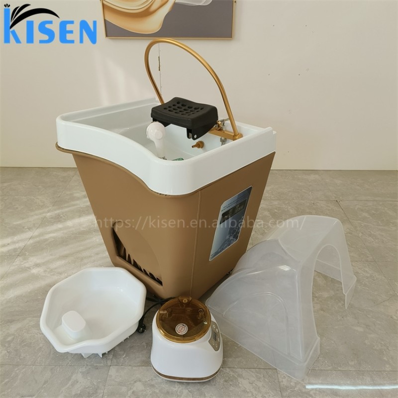 Kisen Portable Mobile Shampoo Bowl Salon Furniture Hair No Plumbing Customized Color Plastic Wash Hair Sink With Head Therapy