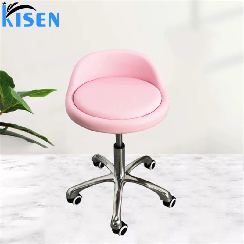 Kisen Salon Chair Manufacturer Small Black Luxury Hydraulic Pedicure Stool Chair Height Adjustable with Wheels