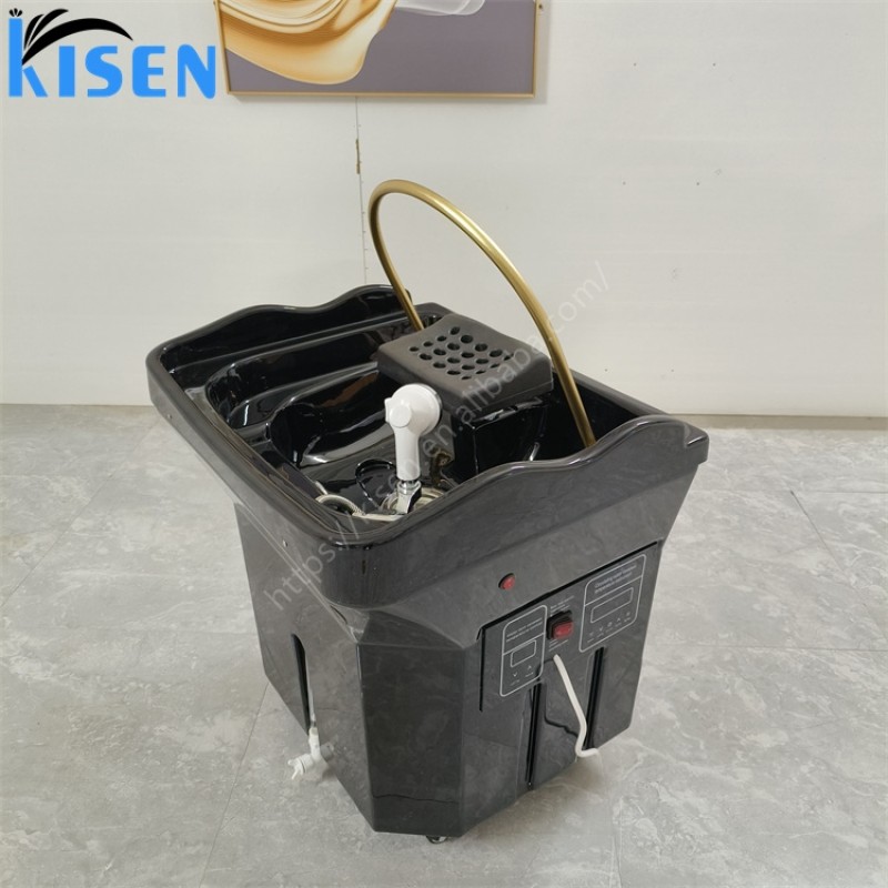 Kisen Black Portable Shampoo Sink with 60L Water tank and Water Heater with Fumigation and Water Circulation