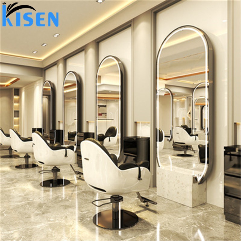 Kisen Beauty Hair Salon Chairs and Mirrors Salon Workstation Single Sided Salon Mirror Station