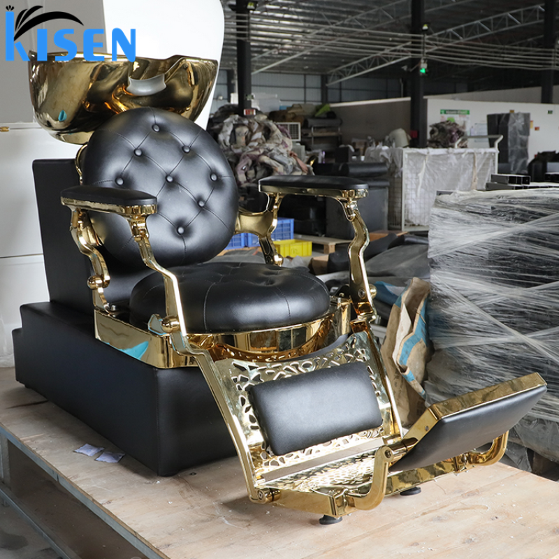 Kisen Hot Selling Barber Chairs Set Furniture with Inflatable Hair Washing Basin for Shampoo Bowls Salon Chair Set