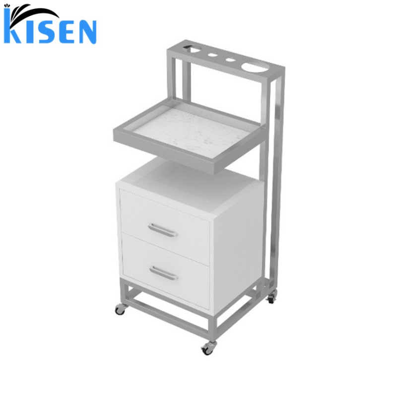 Kisen High Quality Makeup Trolley Cart Stainless Steel Metal Gold Plated Portable Hair Salon Beauty Hairdressing Tool Trolley