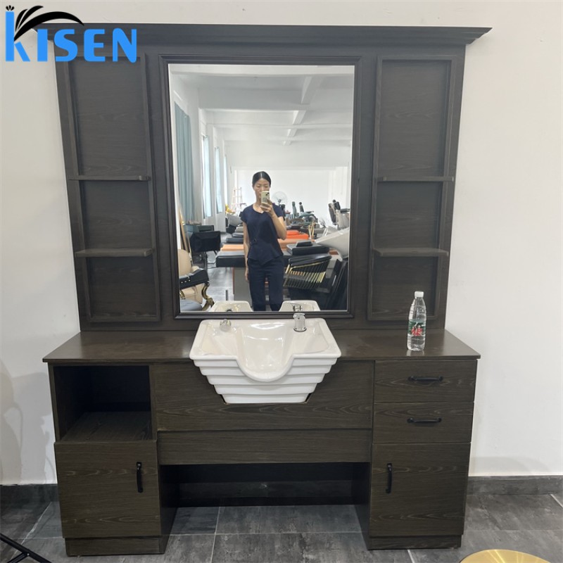 Kisen Direct Sale Barber Stations Newest Salon Furniture with Single Side Glass Mirror for Bathroom Use