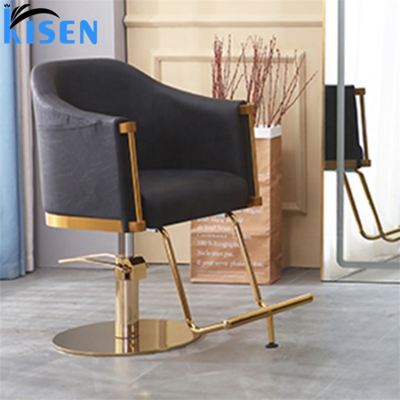 Kisen Hot Sale Salon Furniture Barbershop Hydraulic Grey Beige Black Barber Styling Armrest Chair with Stainless Steel Base