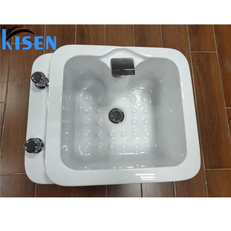 KISEN White Ceramic Pedicure Bowl with Footrest for Nail Salon Spa