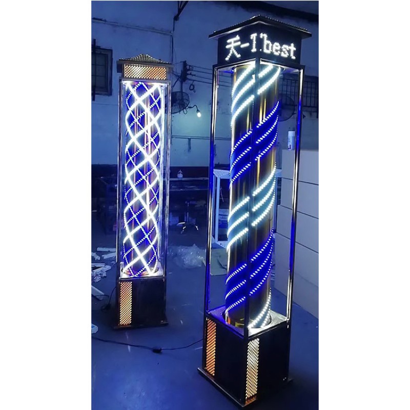 Kisen Classical Rotating Big Size Barber Pole Waterproof Spinning Stripes Barber Shop Salon Open Sign Light Outdoor