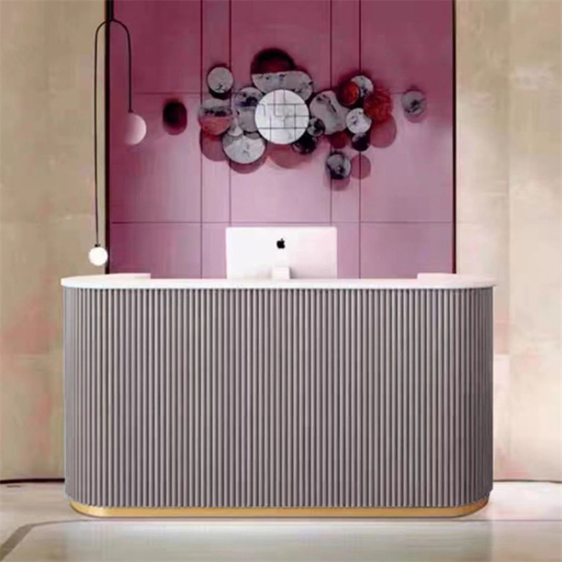 Kisen OEM Custom White Rectangle Solid Surface Hotel Modern Artificial Stone Commercial Reception Desks