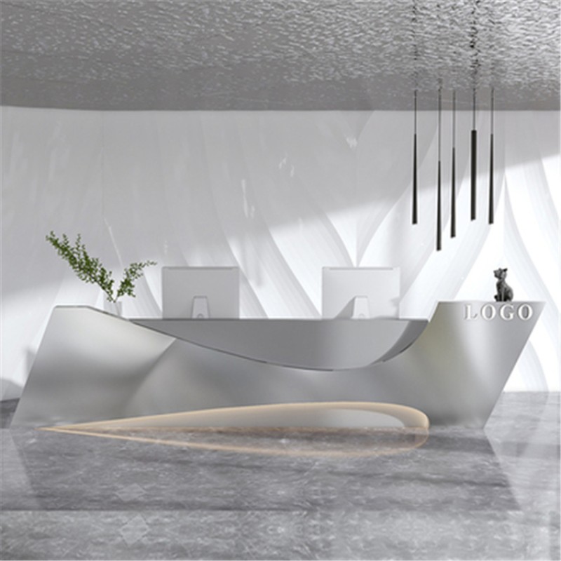 Kisen Modern White Acrylic Beauty Salon Front Counter Checkout Counter Rectangle Hotel Reception Desks