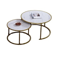 Luxury White Round Reception Table Waiting Room Table Coffee Table Set with Gold Legs for Beauty Salon