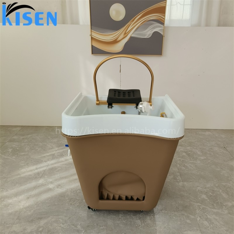 Kisen Portable Mobile Shampoo Bowl Salon Furniture Hair No Plumbing Customized Color Plastic Wash Hair Sink With Head Therapy