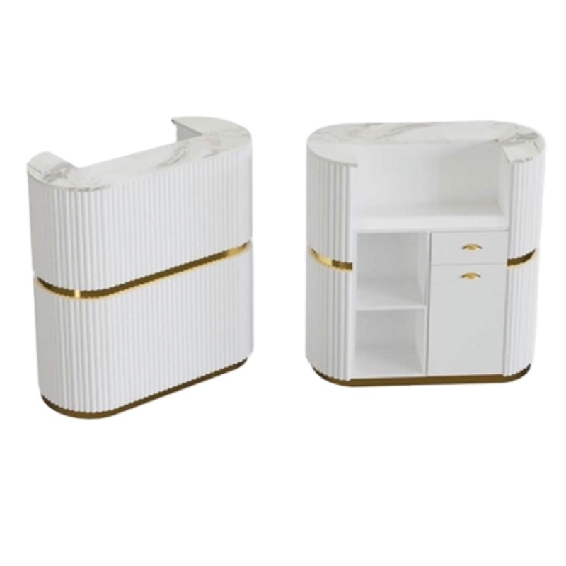 Kisen Spa Furniture Reception Counter Front Desk Table with White Marble on Top Size and Color Customizable